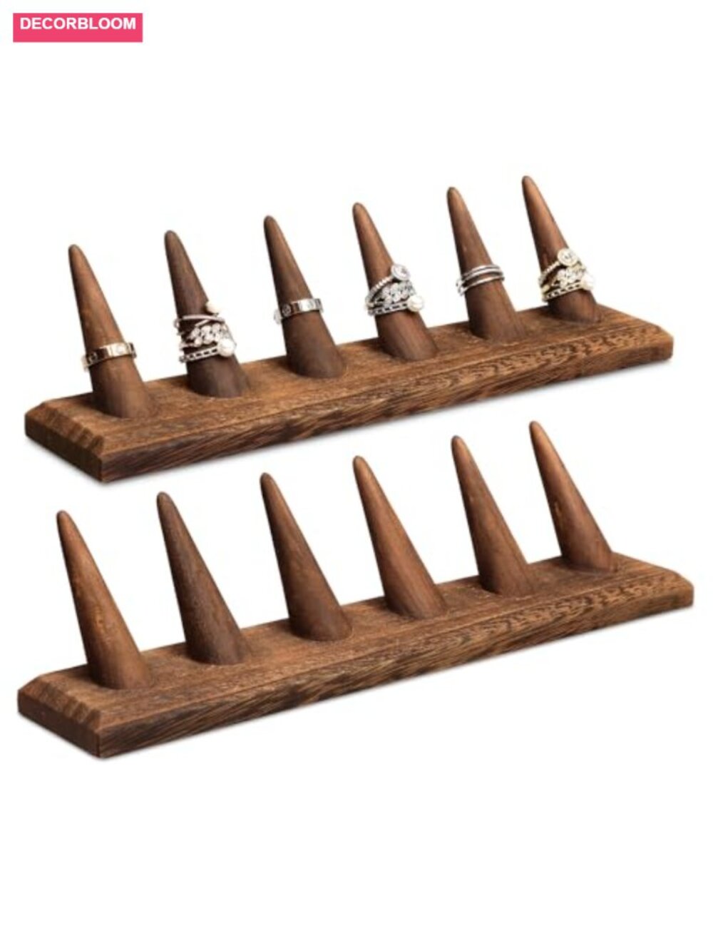 2-Piece Wooden Ring Display Stands with Finger Holders - Jewelry Showcase